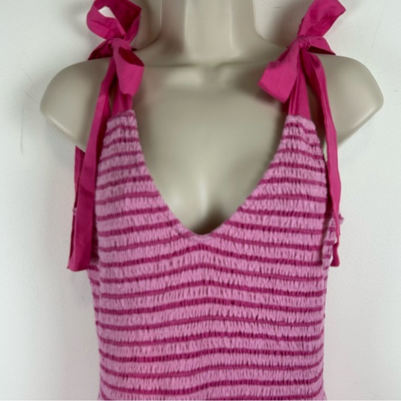 NWT Free People Pink Smocked Midi Dress with Tie-Straps sz M Coquette Boho Girly - Picture 8 of 16